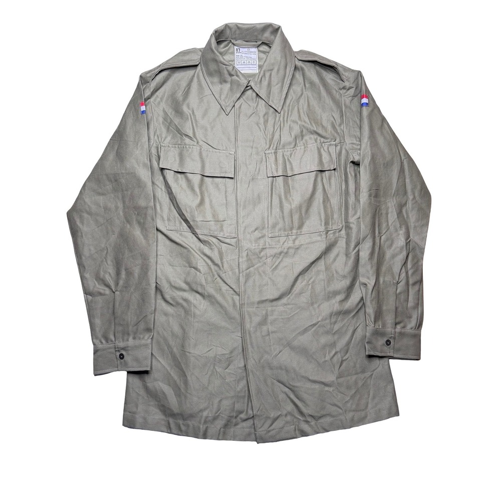Vintage Dutch Netherlands Army military green cotton canvas button shirt jacket